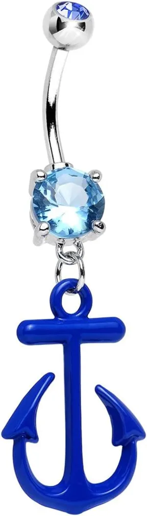 Body Candy Stainless Steel Brilliant Blue Anchor Dangle Belly Ring