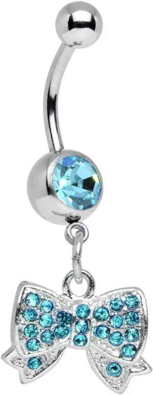 Body Candy Stainless Steel Brilliant Blue Bow Tie Dangle Belly Ring