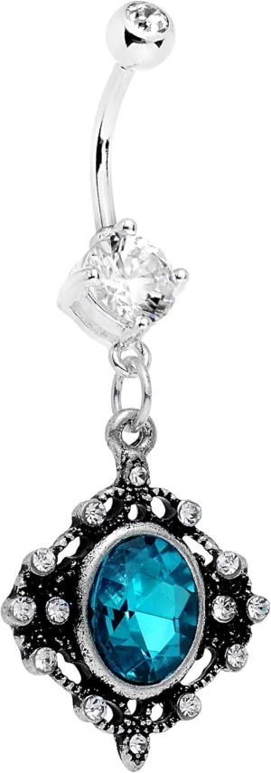 Body Candy Stainless Steel Brilliant Blue Clear Accent Rustic Victorian Dangle Belly Ring