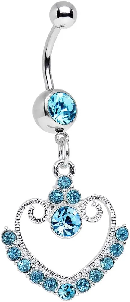 Body Candy Stainless Steel Brilliant Blue Ornate Heart Dangle Belly Ring
