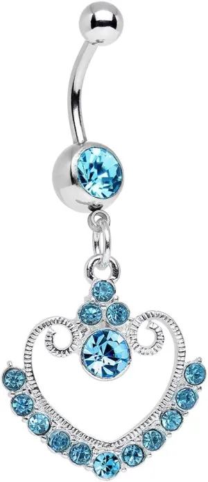 Body Candy Stainless Steel Brilliant Blue Ornate Heart Dangle Belly Ring