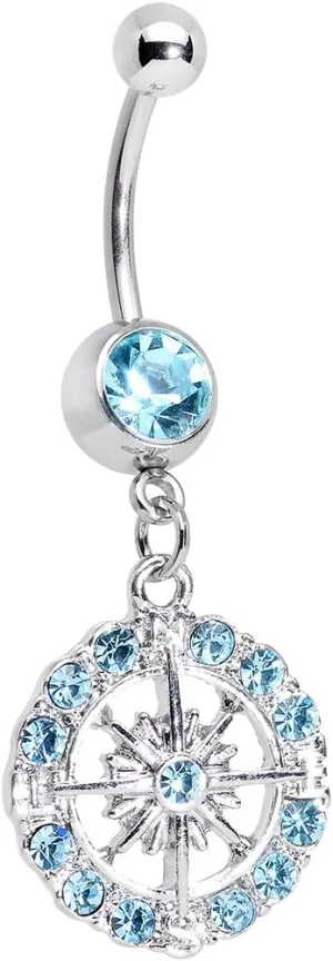 Body Candy Stainless Steel Brilliant Blue Sunburst Flower Dangle Belly Button Ring