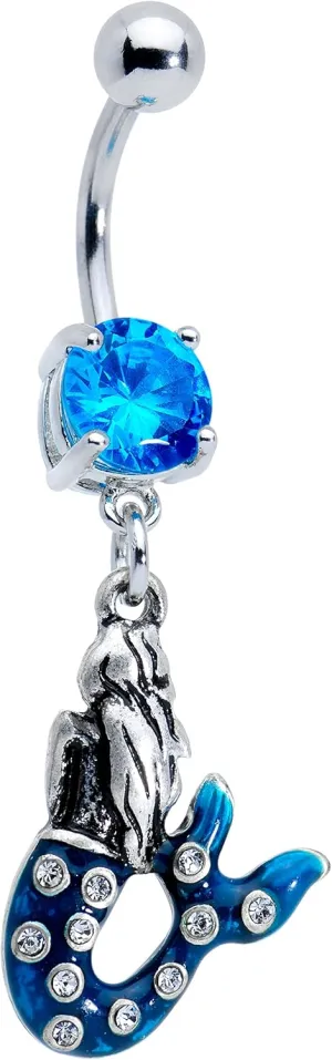 Body Candy Steel Brilliant Blue Accent Blue Mythical Mermaid Belly Ring