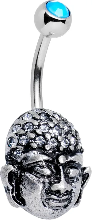 Body Candy Steel Brilliant Blue Accent Buddha Brain Belly Button Ring