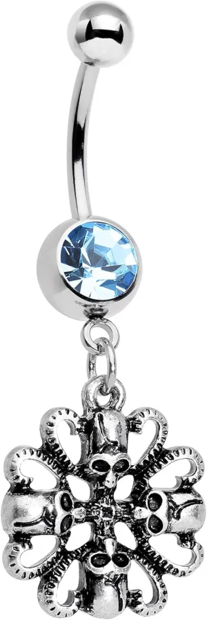 Body Candy Steel Brilliant Blue Accent Quadruple Halloween Skull and Snake Dangle Belly Ring