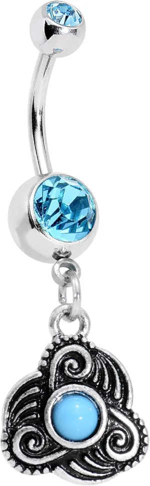 Body Candy Steel Brilliant Blue Accent Southwestern Flowering Twist Dangle Belly Ring