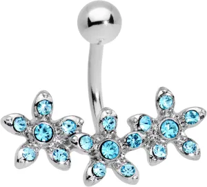 Body Candy Steel Brilliant Blue Accent Triple Flower Belly Button Ring