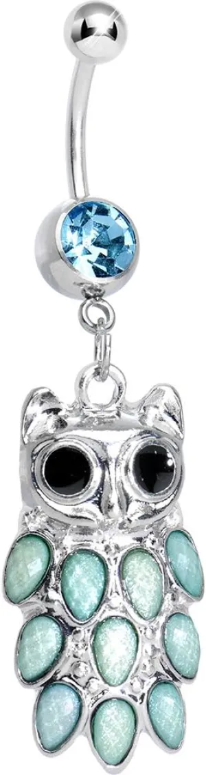 Body Candy Womens Brilliant Blue Dressed Up Owl Dangle Belly Ring