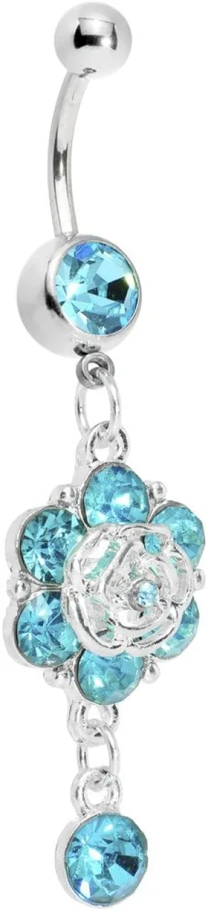 Body Candy Womens Brilliant Blue Fancy Flower Dew Drop Belly Ring