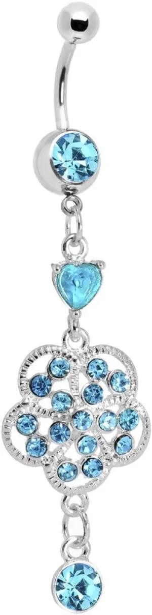 Body Candy Womens Brilliant Blue Floral Enchantment Dangle Belly Ring