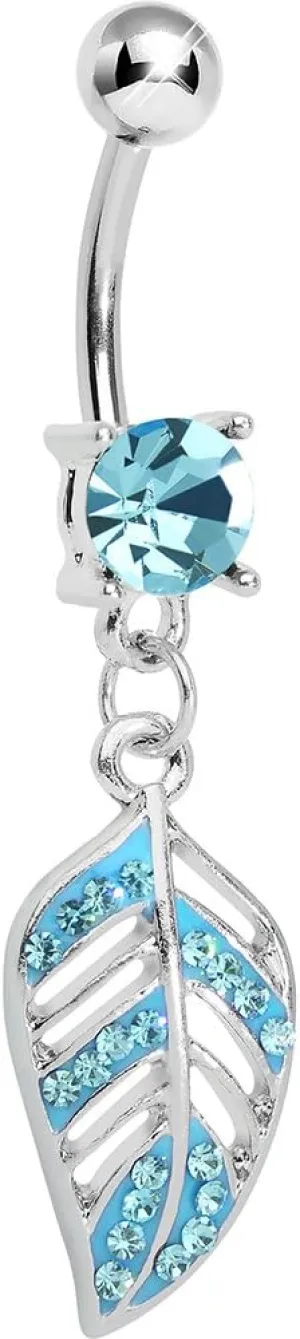 Body Candy Womens Brilliant Blue Paved Floating Leaf Dangle Belly Ring