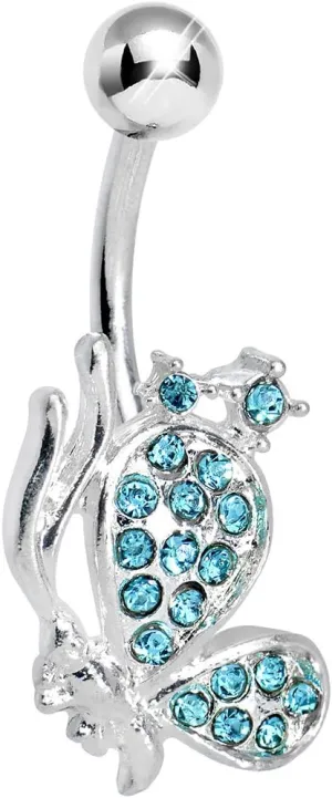 Body Candy Womens Brilliant Blue Shy Butterfly Belly Ring