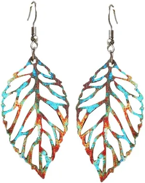 Bohemian Nature Wooden Leaf Dangle Drop Earrings,Fall Leaf Earrings, Vintage Lightweight Boho Hollow leaf Hook Earrings for Women Girls,Handmade Antique Ethnic Jewelry,Unique Fall Jewelry for Women
