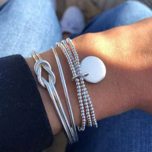 Boho Layered Knot Bangle Stackable Bracelets Silver Dainty Coin Beaded Hand Jewelry for Women and Men 5Pcs (Coin)