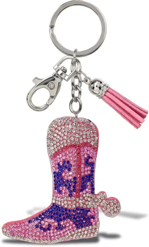 Boot Keychain - Sparkling Rhinestones Charm with Tassel, Fashionable Stylish Polyester PU Cute Key Ring Bling Crystal Jewelry Accessory with Clasp