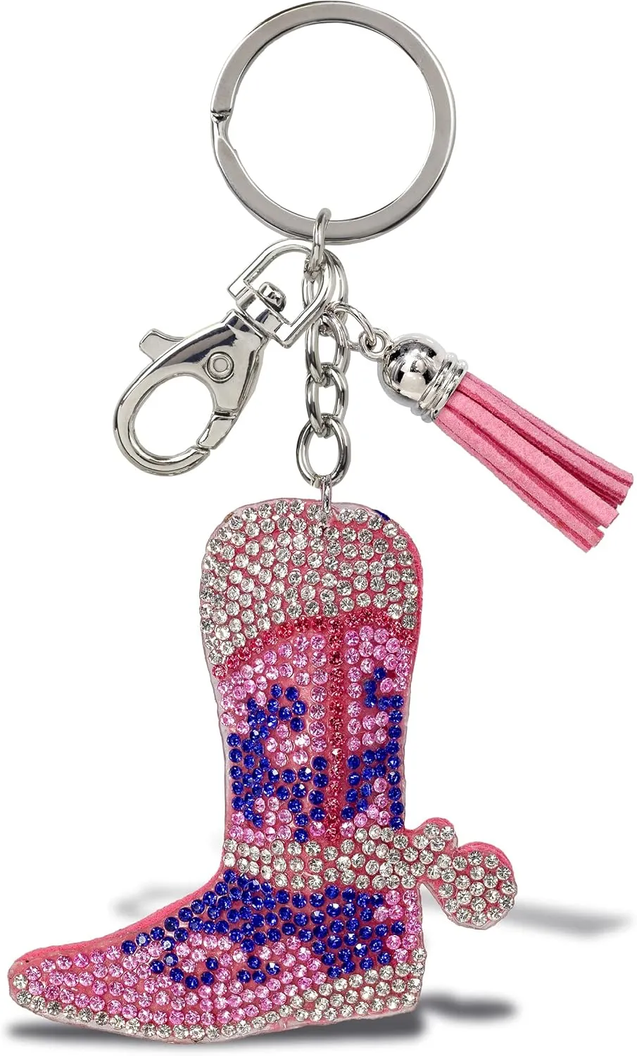 Boot Keychain - Sparkling Rhinestones Charm with Tassel, Fashionable Stylish Polyester PU Cute Key Ring Bling Crystal Jewelry Accessory with Clasp
