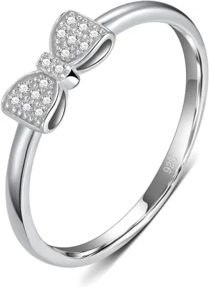 BORUO 925 Sterling Silver Ring, Classic Bow Forever Love Knot Promise Rings Cubic Zirconia CZ Wedding Band Size 4-12