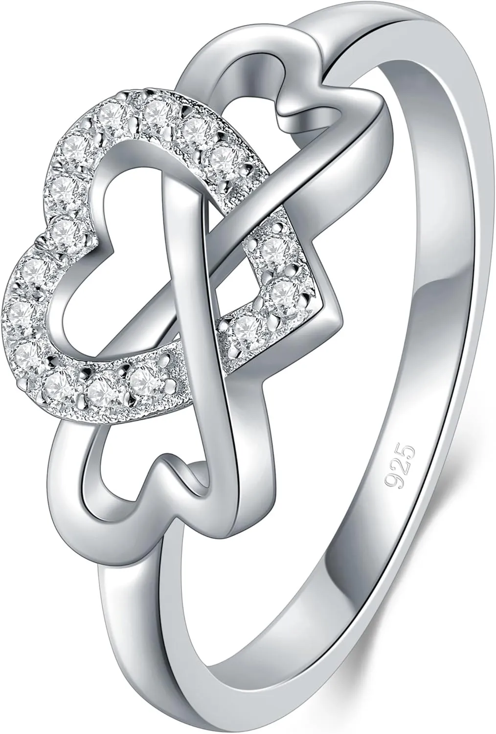 BORUO Love Heart Twisted Eternity Band-925 Sterling Silver Rings for Women-Platinum Plated Over Sterling Silver Wedding Band For Womem-Promise Rings For Her-Silver Rings For Women, 2mm, Size 4-12