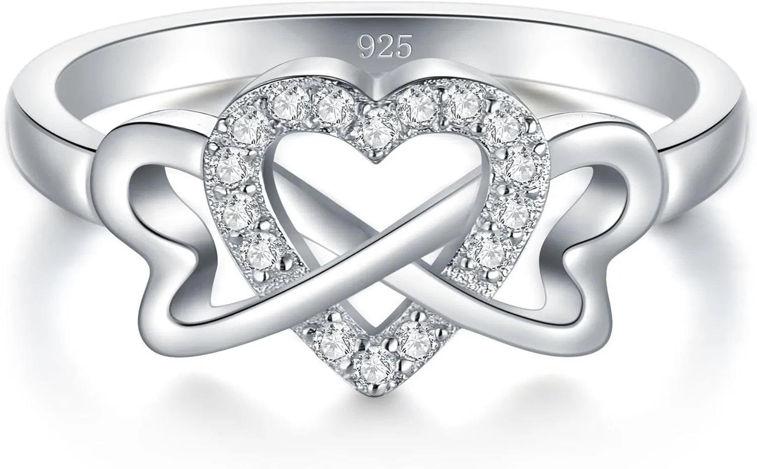 BORUO Love Heart Twisted Eternity Band-925 Sterling Silver Rings for Women-Platinum Plated Over Sterling Silver Wedding Band For Womem-Promise Rings For Her-Silver Rings For Women, 2mm, Size 4-12