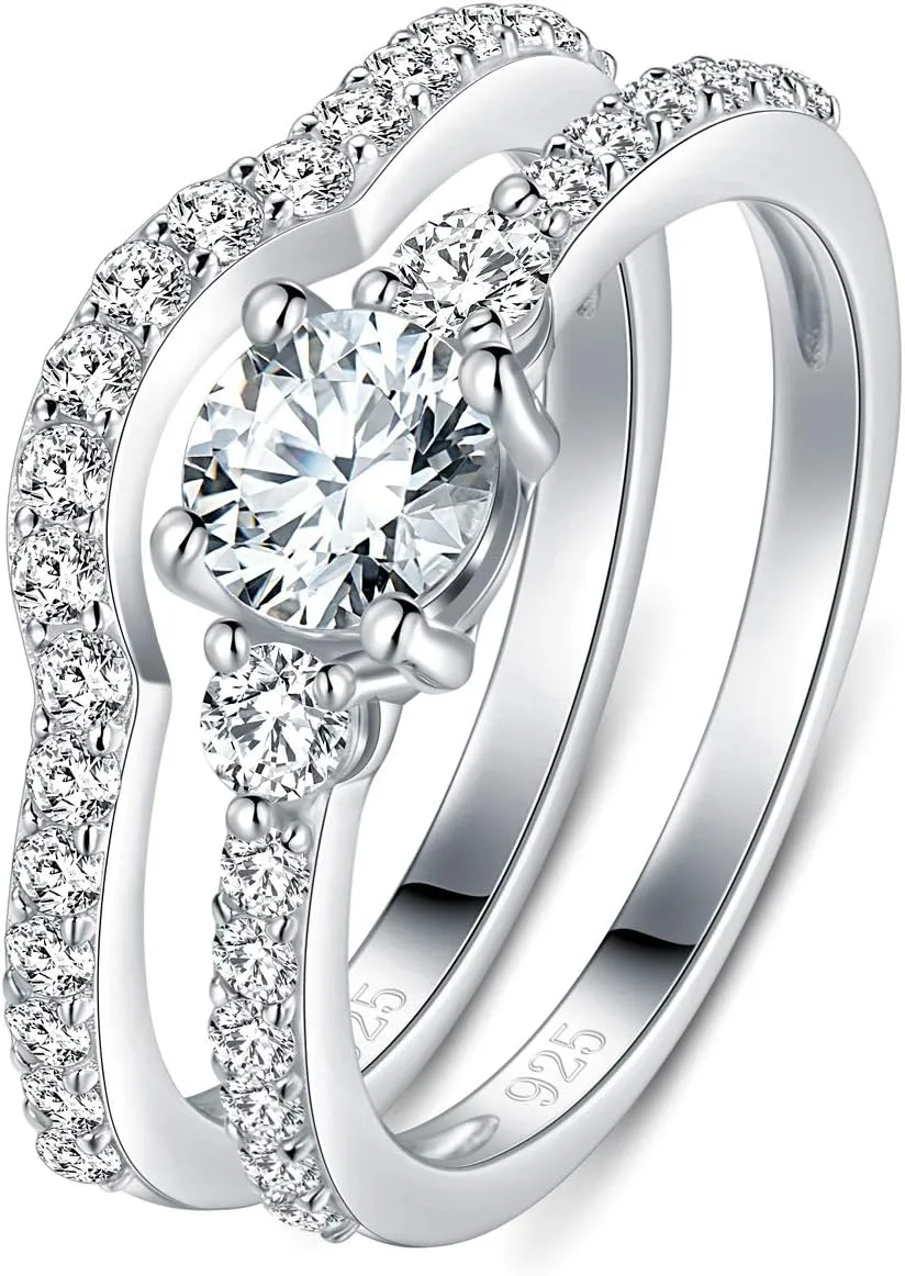 BORUO Sterling Silver Wedding Bands 925 Silver Infinity Ring Three-in-One Stylish Rings For Women with CZ, Width 11mm, Size 4-12