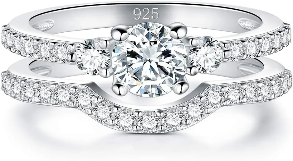 BORUO Sterling Silver Wedding Bands 925 Silver Infinity Ring Three-in-One Stylish Rings For Women with CZ, Width 11mm, Size 4-12