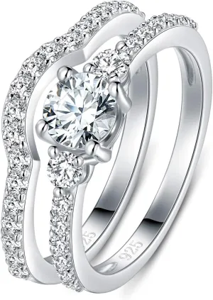 BORUO Sterling Silver Wedding Bands 925 Silver Infinity Ring Three-in-One Stylish Rings For Women with CZ, Width 11mm, Size 4-12