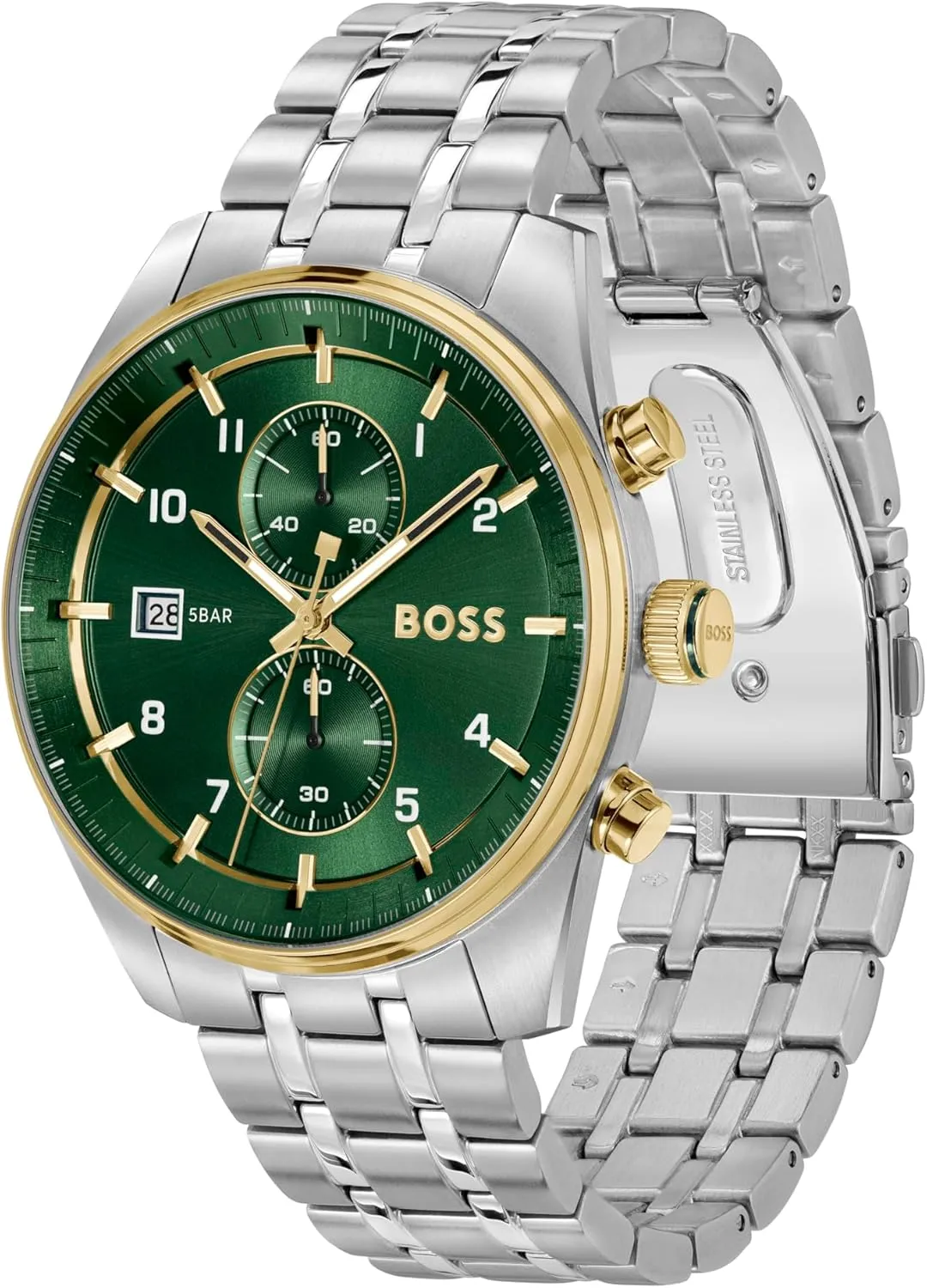 BOSS Skytraveller Men's 3H Quartz Chronograph Watch, Stainless Steel, 5ATM/50m Water Resistant - Stylish, Modern Timepiece - Gift for Him, 44mm