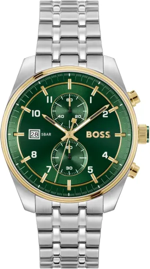 BOSS Skytraveller Men's 3H Quartz Chronograph Watch, Stainless Steel, 5ATM/50m Water Resistant - Stylish, Modern Timepiece - Gift for Him, 44mm