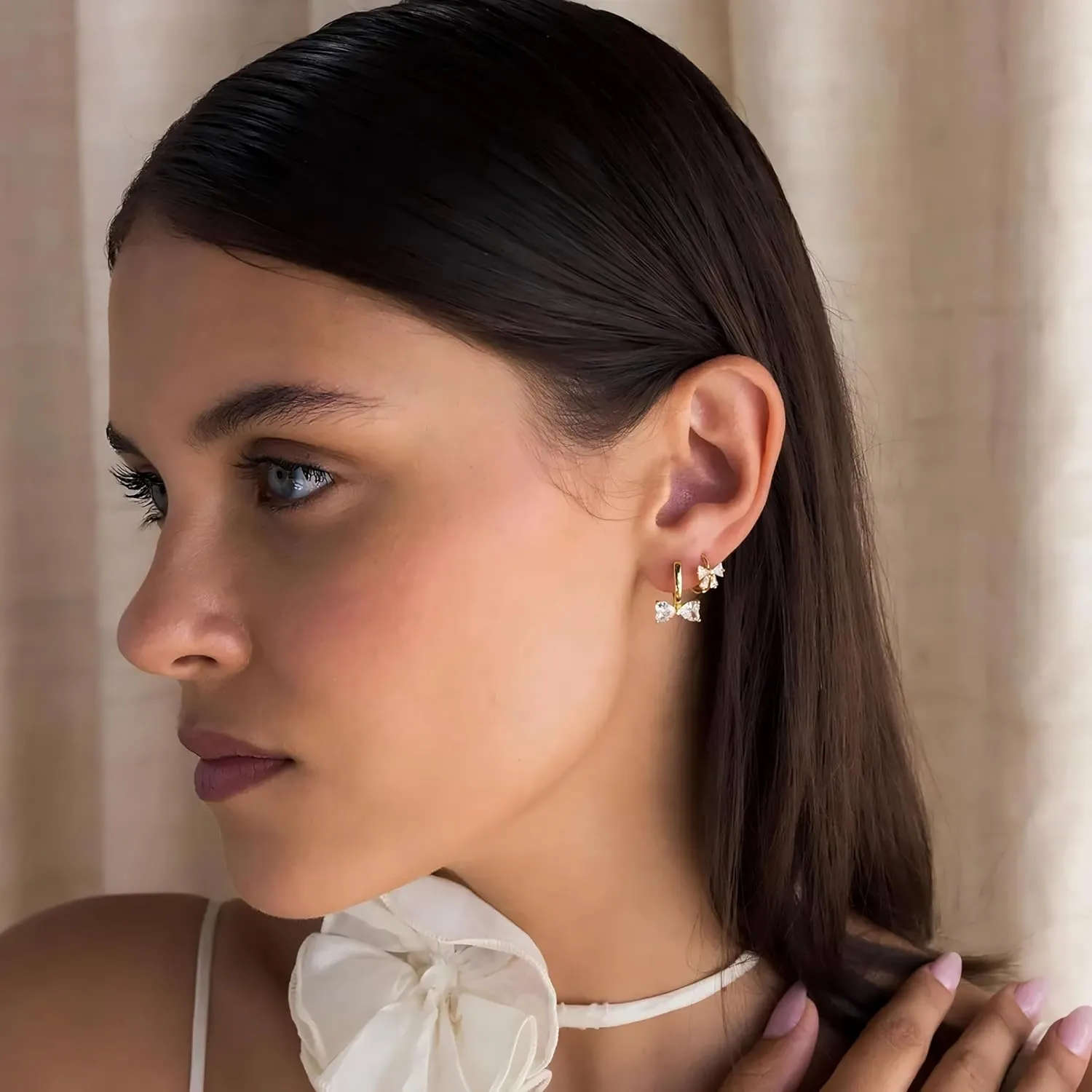 Bow Earrings for Women Pearl Earrings Gold Hoop Earrings Silver Gold Plated Earrings,Cute Small Bow Stud Ribbon Earrings, Hypoallergenic Dainty Huggie Drop Dangle Bow Lovers Earrings Jewelry Gifts ,Coquette