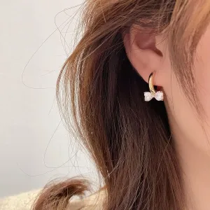 Bow Earrings for Women Pearl Earrings Gold Hoop Earrings Silver Gold Plated Earrings,Cute Small Bow Stud Ribbon Earrings, Hypoallergenic Dainty Huggie Drop Dangle Bow Lovers Earrings Jewelry Gifts ,Coquette