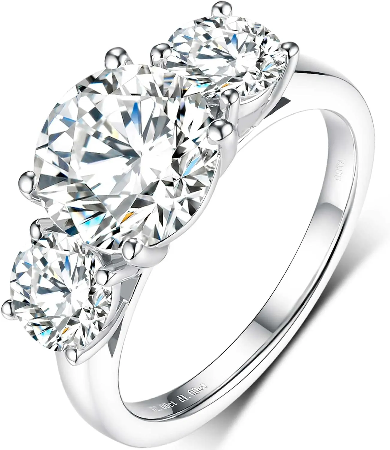 boya Moissanite Engagement Ring, 2.66ct Three Stone Moissanite, 18K White Gold Plated Silver, D Color VVS1 Clarity, Modern Halo Design, Female, 1 Count