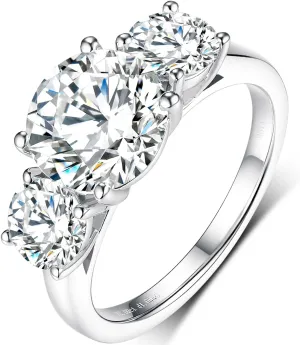 boya Moissanite Engagement Ring, 2.66ct Three Stone Moissanite, 18K White Gold Plated Silver, D Color VVS1 Clarity, Modern Halo Design, Female, 1 Count