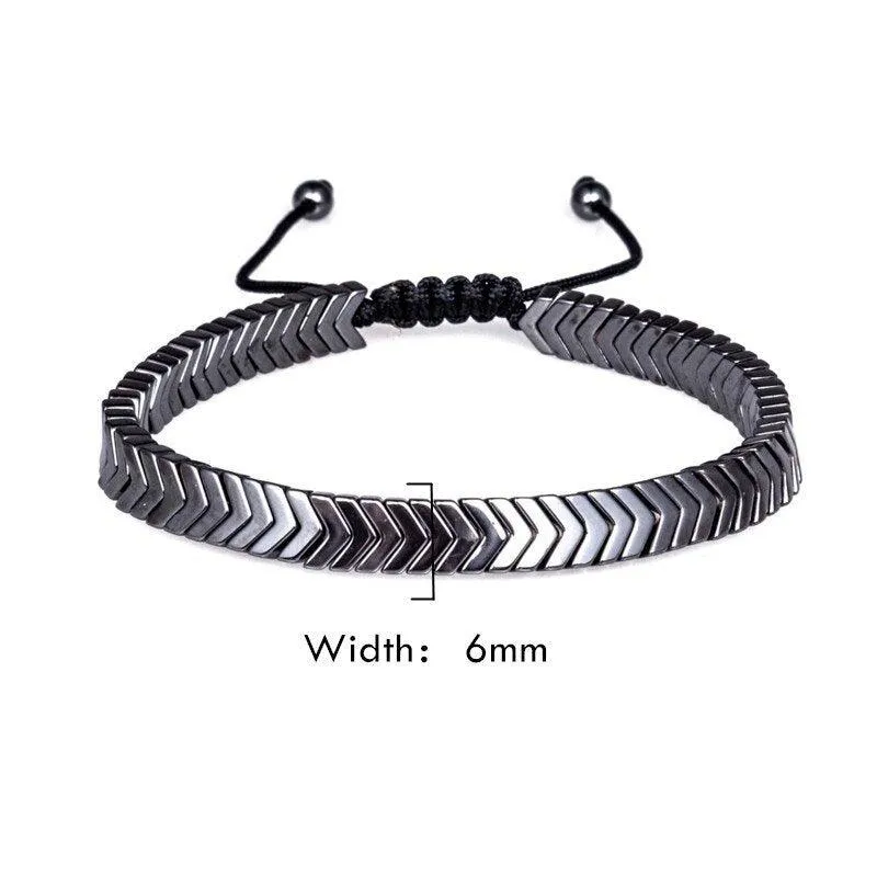 Bracelet Men Braided Rope Natural Hematite Stone, Geometry Bead Chain Bangles For Men