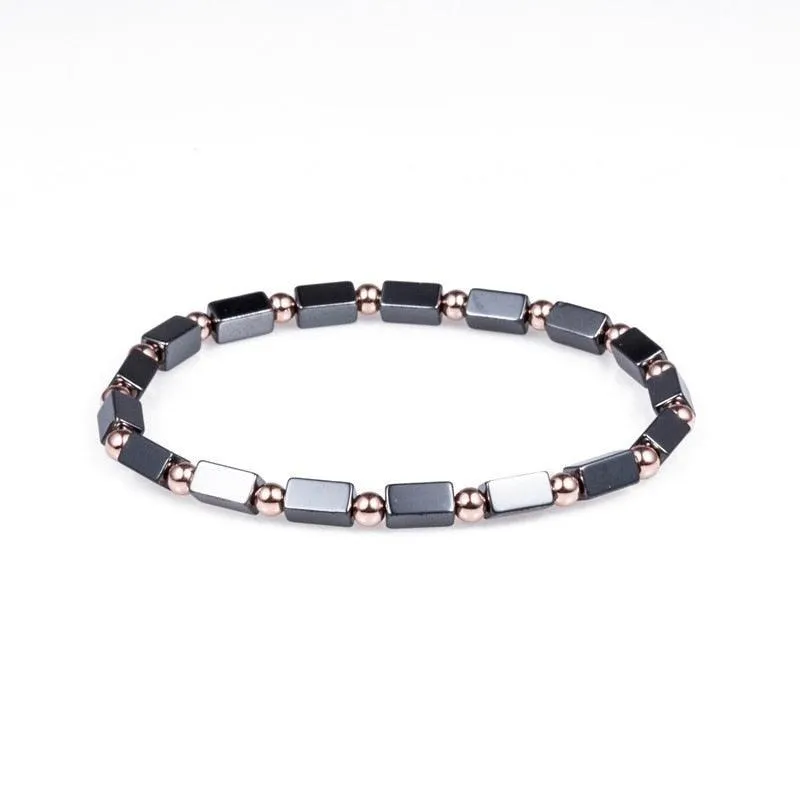 Bracelet Men Braided Rope Natural Hematite Stone, Geometry Bead Chain Bangles For Men