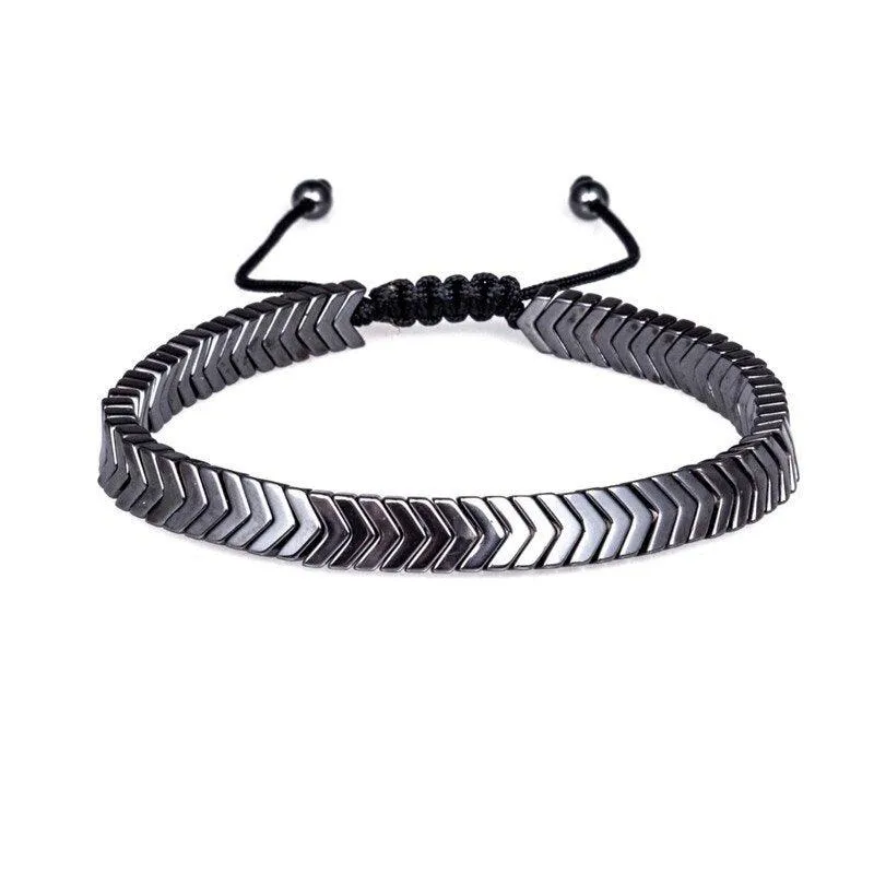 Bracelet Men Braided Rope Natural Hematite Stone, Geometry Bead Chain Bangles For Men