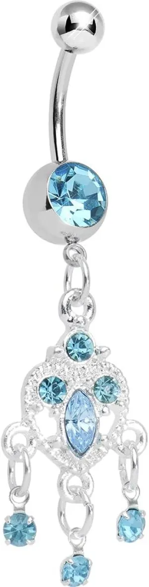 Brilliant Blue Chandelier Heart Dangle Belly Ring
