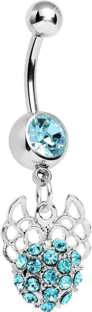 Brilliant Blue Paved Ball with Filigree Wings Dangle Belly Ring