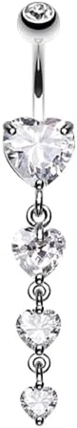 Brilliant Gem Cubic Zirconia Heart Cascade Navel Dangle Belly Button Ring