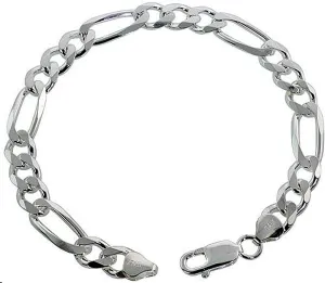 Brilliant! NICKEL FREE! Men's 925 Sterling-silver Italian 9mm Wide Figaro Bracelet
