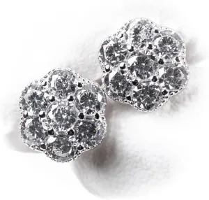 Brilliant Unisex Elegant Iced Cz White Gold Plated 925 Sterling Silver Round Men's Women Flower Cluster Cz Unisex Circle Stud Hip Hop Hypoallergenic Screw Back Earrings
