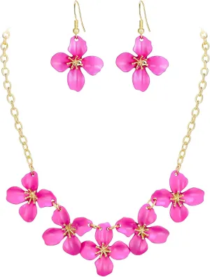 BriLove Flower Collar Necklace, Shiny Floral Summer Beach Statement Bib Necklaces Hook Earrings for Women Costume Prom Jewelry