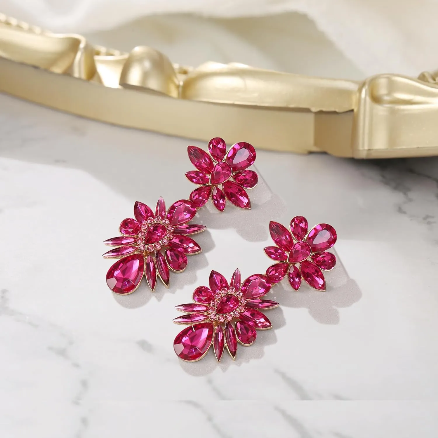 BriLove Gorgeous Shiny Rhinestones Marquise Teardrop Cluster Dangle Earrings for Women Wedding Party Prom Jewelry Accessory