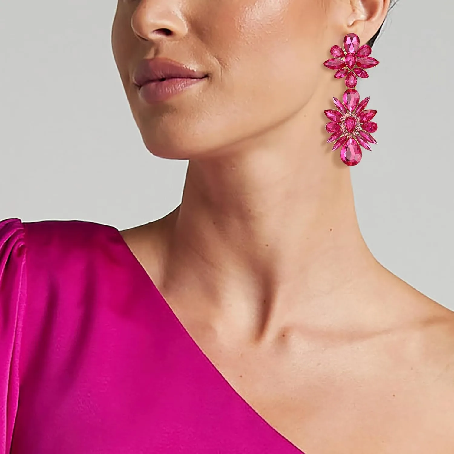 BriLove Gorgeous Shiny Rhinestones Marquise Teardrop Cluster Dangle Earrings for Women Wedding Party Prom Jewelry Accessory