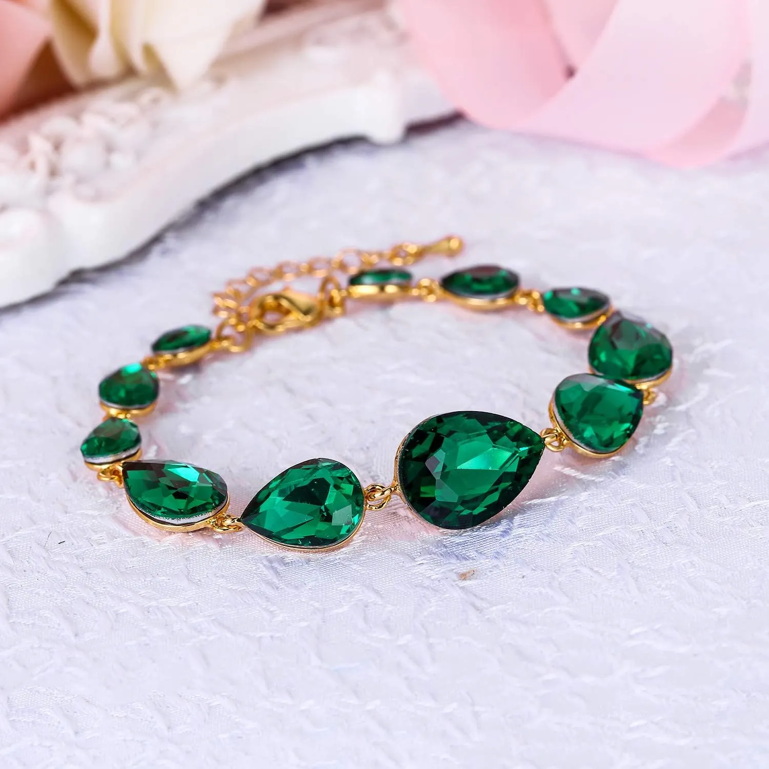 BriLove Shiny Gorgeous Women's Crystal Multi Teardrop Cluster Link Bracelet for Wedding Bridal Party Prom