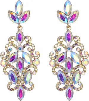 BriLove Wedding Earrings for Bride Crystal Marquise Butterfly Leaf Filigree Cluster Dangle Earring