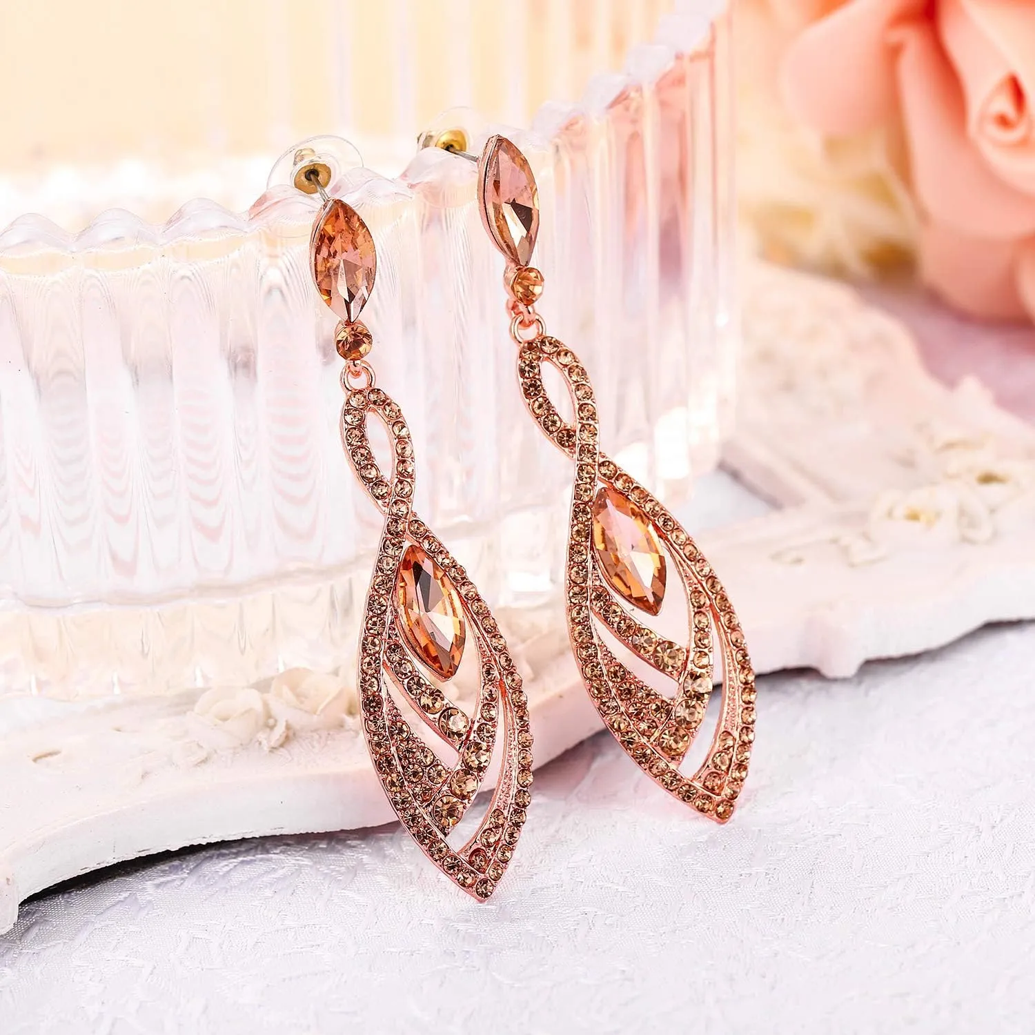 BriLove Women's Crystal Gorgeous Twisted Dual Chandelier Teardrop Fashion Pierced Dangle Earrings