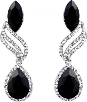 BriLove Women's Fashion Crystal Wedding Bridal Hollow Leaf Teardrop Dangle Earrings