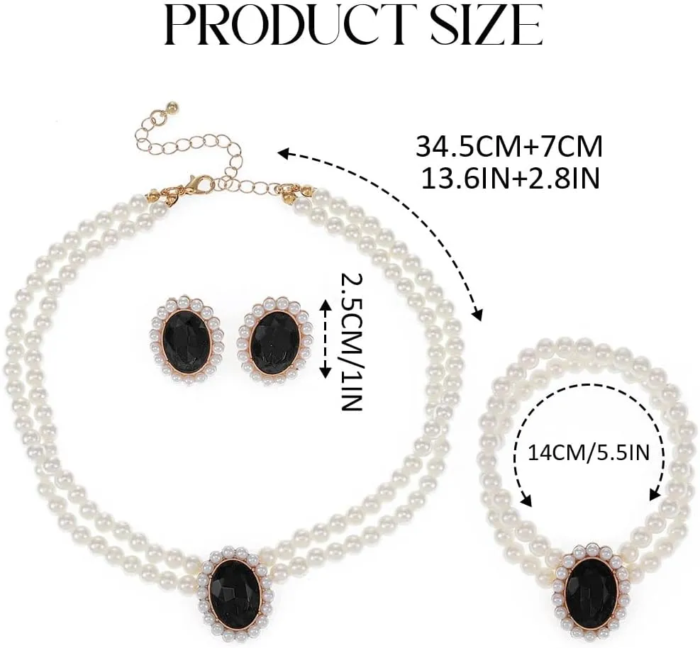 Brishow Pearl Necklace Jewelry Set Wedding Pearls Earrings Necklaces Set Bridal Crystal Bracelet Jewelry for Women (Pack of 3)