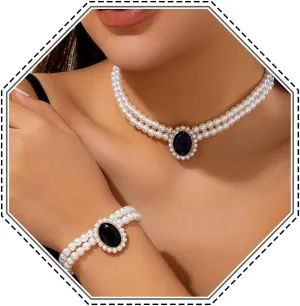 Brishow Pearl Necklace Jewelry Set Wedding Pearls Earrings Necklaces Set Bridal Crystal Bracelet Jewelry for Women (Pack of 3)