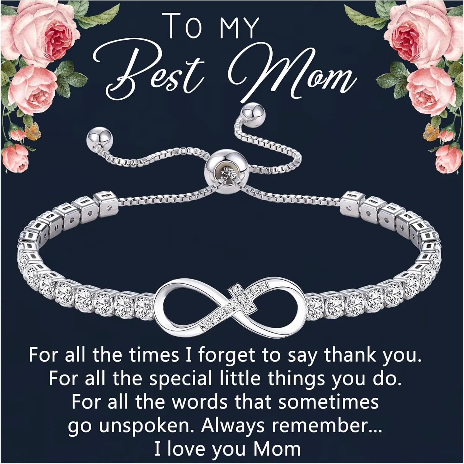 Btysun Infinity Bracelets for Women Anniversary Christmas Gifts for Girlfriend Mom Daughter Adjustable Heart Rose Heartbeat Love Cross Mom Tennis Bracelet Jewelry for Teen Girls